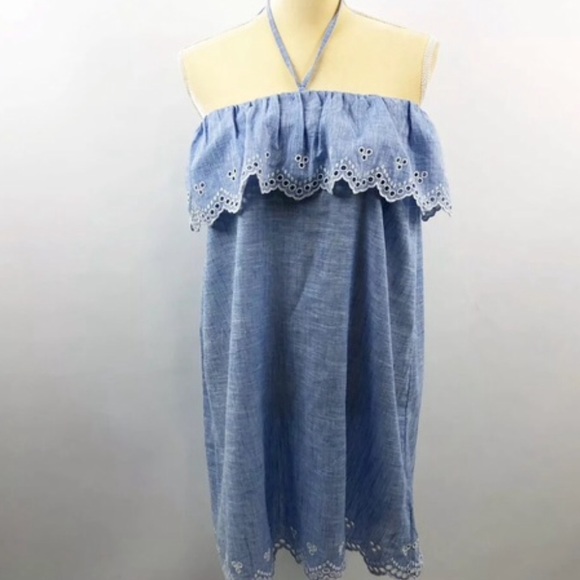 J. Crew Eyelet Beach Dress Blue & White Medium - Picture 3 of 7